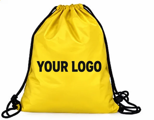 PU sports drawstring bag — approved YOUR LOGO placement mockup; printing quoted separately